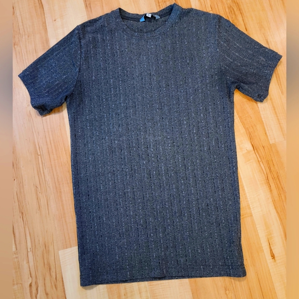 Mens Grey Stretchy Slim Fit Textured Crew Neck T-Shirt - Size Medium
